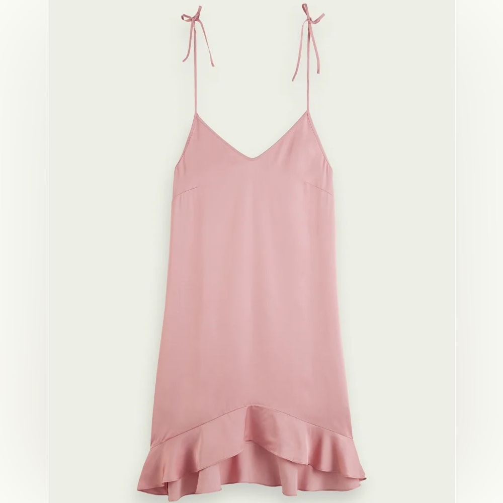 Scotch and soda pink ruffle slip dress